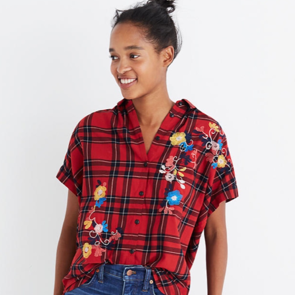 MADEWELL Embroidered Central Shirt in Dahl Plaid M
